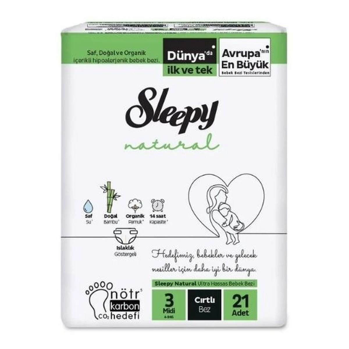 Sleepy Natural Kompakt 3 Beden Midi Bebek Bezi 21'li