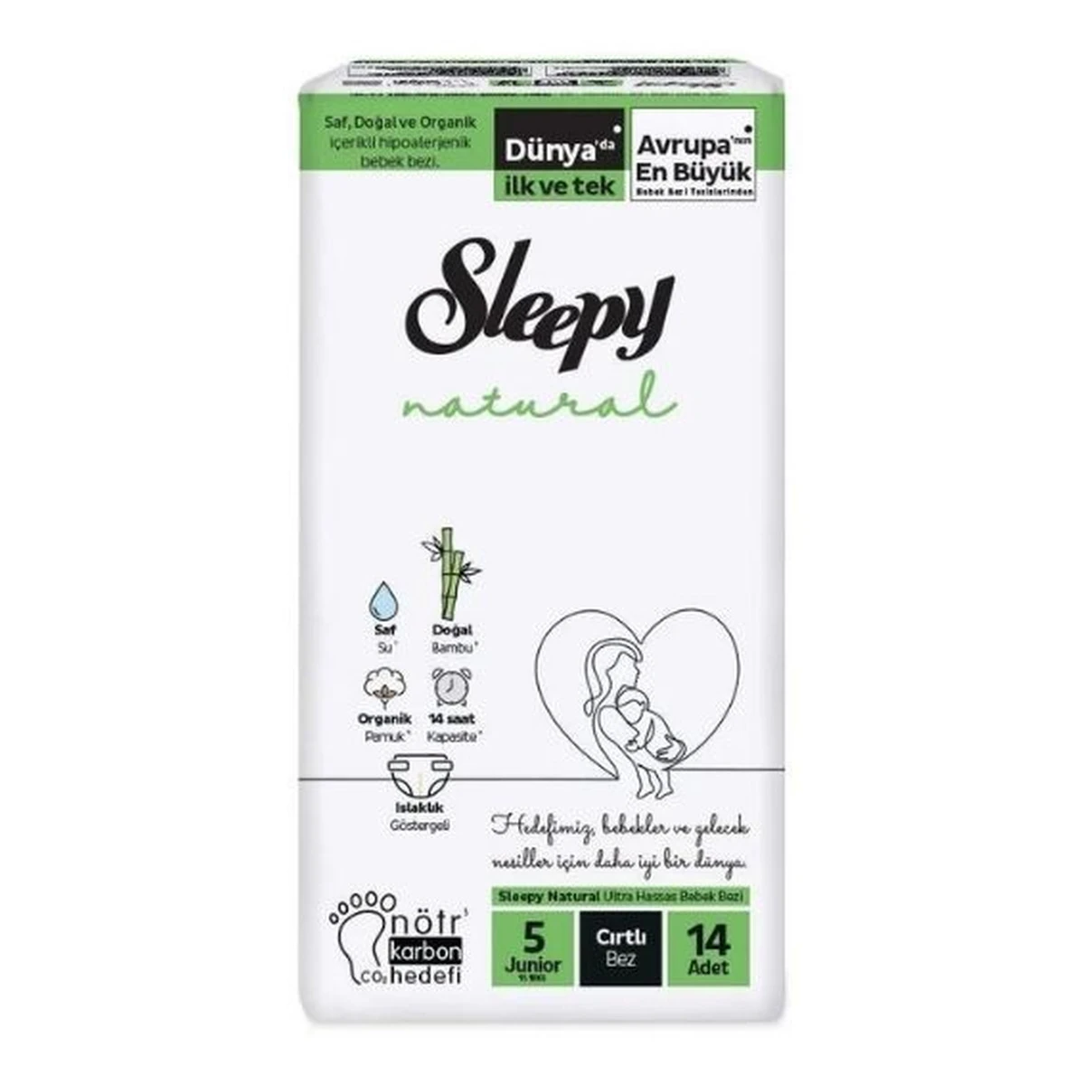 Sleepy Natural Kompakt 5 Beden Junior Bebek Bezi 14'lü