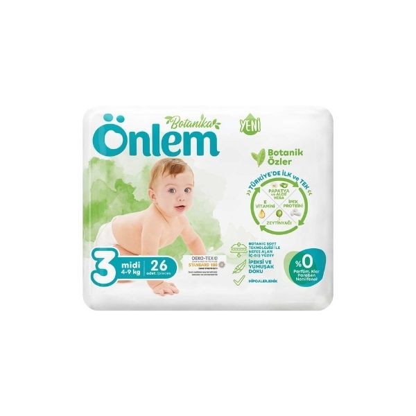 Önlem Botanika Bebek Bezi Jumbo Paket 3 Beden Midi 26 Adet (4-9 Kg)