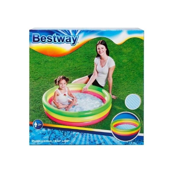 Bestway 51104 3 Halkalı Gökkuşağı Renkli Çocuk Havuzu 102 × 25 cm