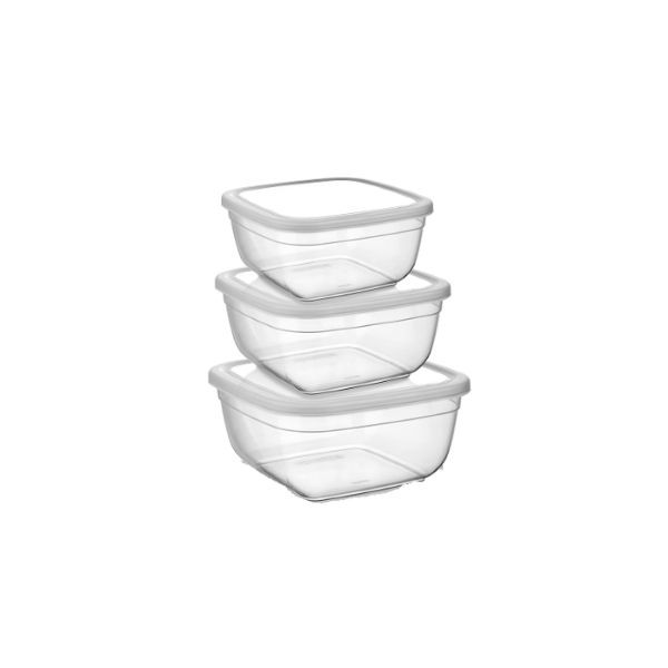 Asude ASD024 Maya Kare 3’lü Şeffaf Saklama Kabı Seti 500-900-1500 ml (En Az 3 Adet)