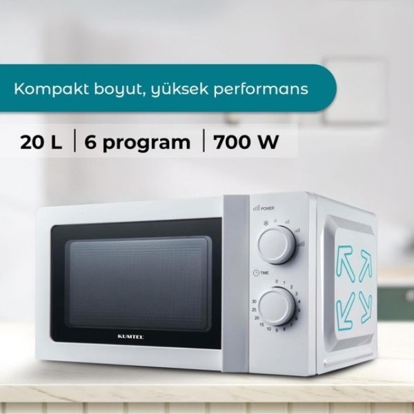 Kumtel Mikrodalga Fırın Beyaz 20Lt 700W HM-02