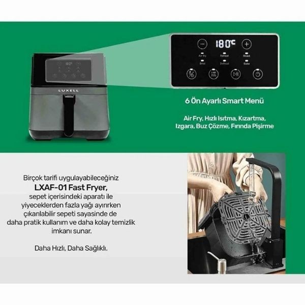 Luxell XXL FastFryer Siyah Fritöz 7,5Lt 1850W LX-AF-01