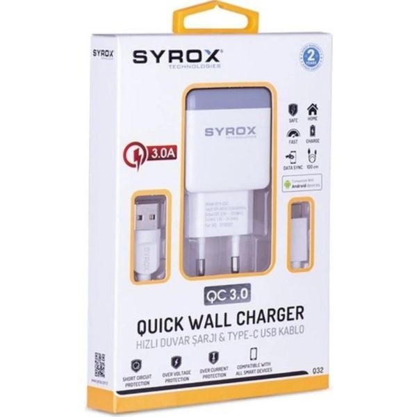Syrox Hızlı Sarj Cihazı Seti Type-c Hızlı Ev Şarj Aleti 3.0a