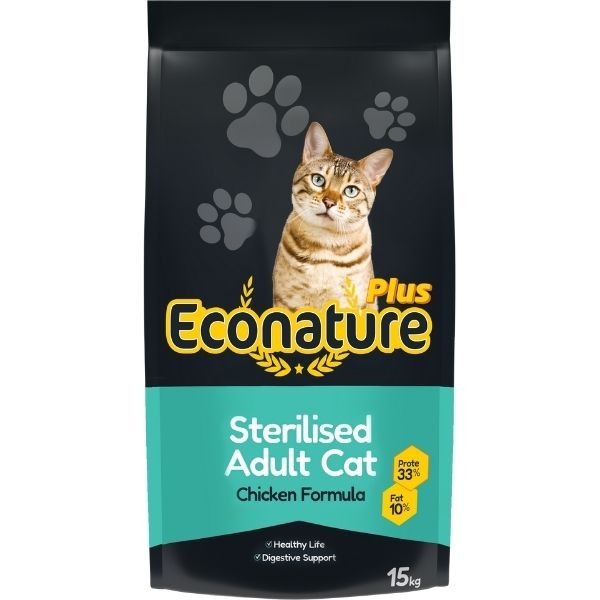 Econature Plus Kısırlaştırılmış Kuru Kedi Maması (Sterilised) Tavuk Etli 15 kg (Taze Ürün)
