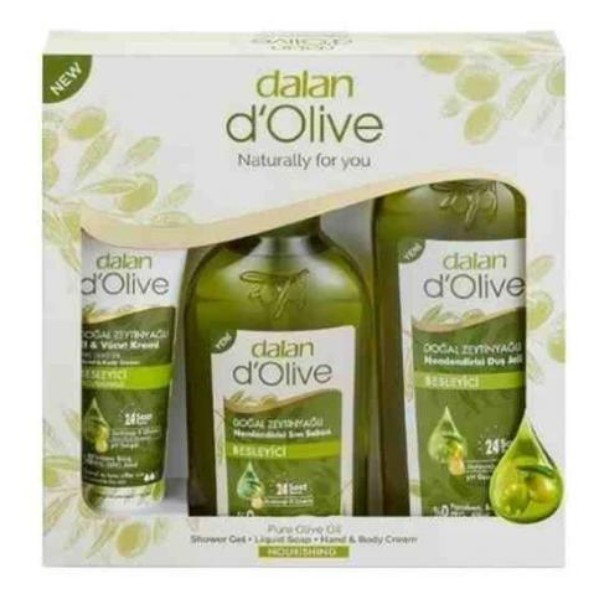 Dalan d'Olive Set (Krem 250 Ml+Sıvı Sabun 400 Ml+Nemlendirici Sabun 100 Ml) 750 ML