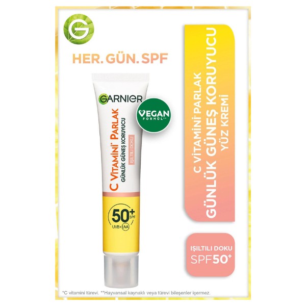 Garnier C Vitamini Parlak Günlük Güneş Koruyucu Fluid Yüz Kremi  Spf50 40 Ml