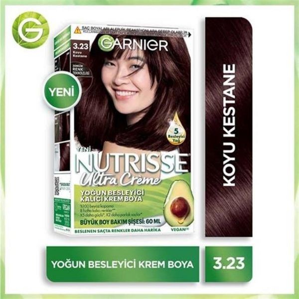 Garnier Nutrisse Yoğun Besleyici Kalıcı Krem Saç Boyası 3.23 KOYU KESTANE