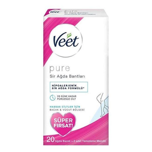 Veet Pure Sir Ağda Bandı 20li Süper Fırsat Hassas Ciltler Bacak&Vücut Bölgesi