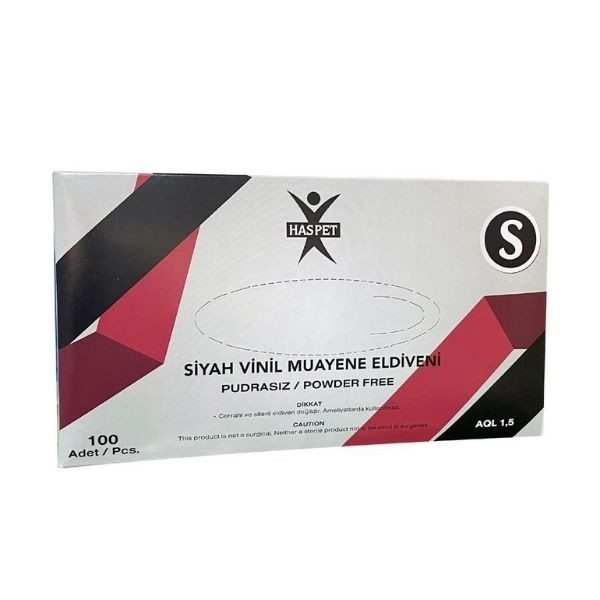Haspet Vinil Muayene Eldiveni Siyah Pudrasız Small 100 Adet