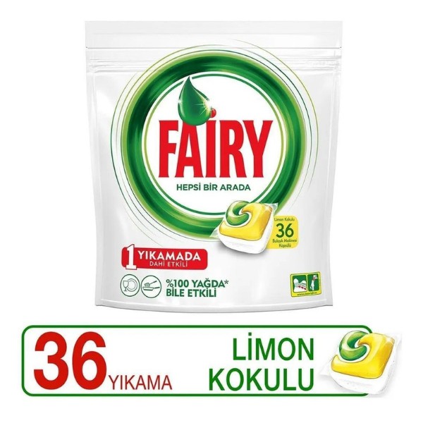 Fairy Bulaşık Makinesi Deterjanı Hepsi Bir Arada Limon 36 Yıkama