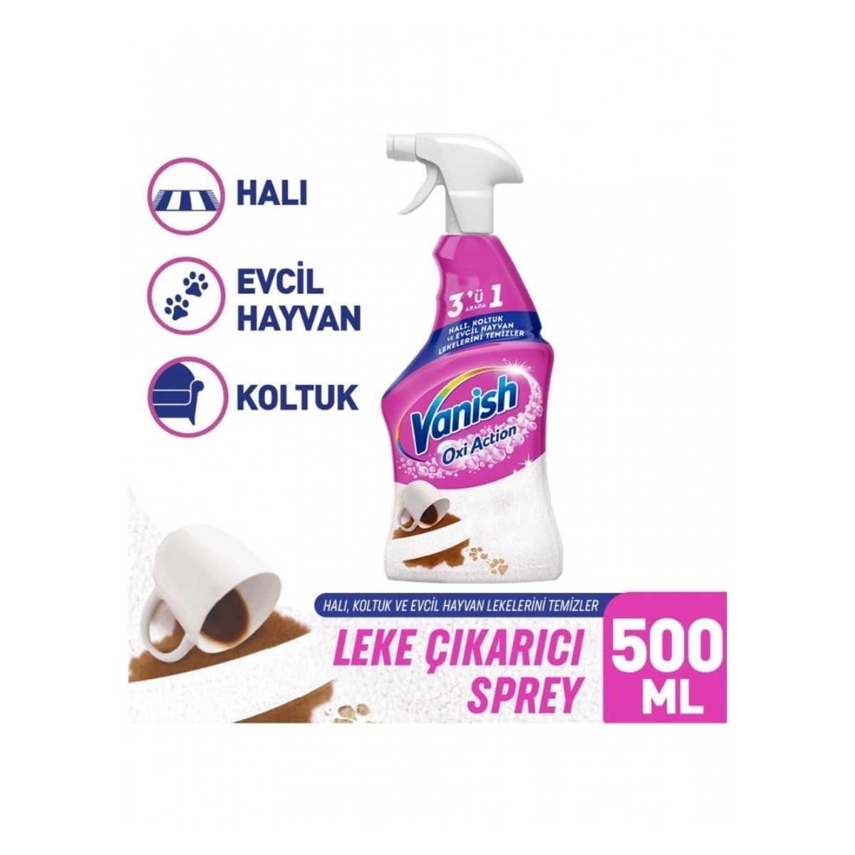 Vanish Oxi Action Çok Amaçlı Halı, Koltuk ve Evcil Hayvan Leke Çıkarıcı Sprey 500 ml