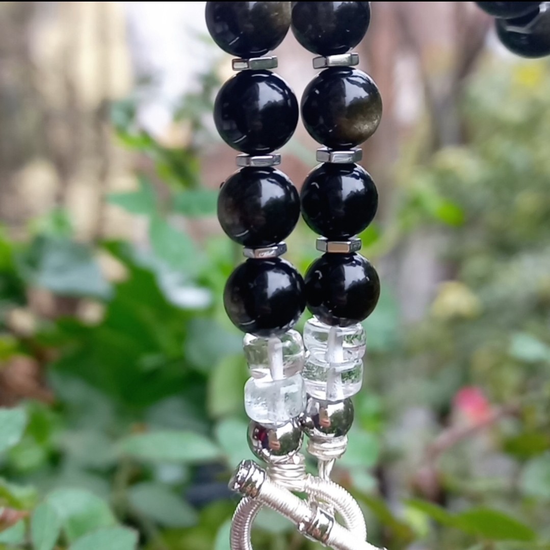 Sibelce 2114 Druze Akik Obsidyen Kristal Kuvars El Yapımı Kolye