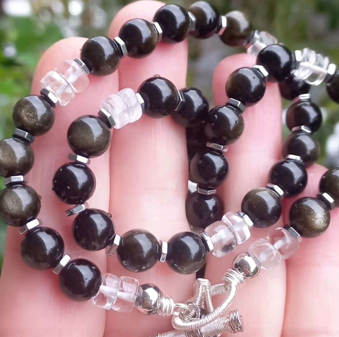 Sibelce 2114 Druze Akik Obsidyen Kristal Kuvars El Yapımı Kolye