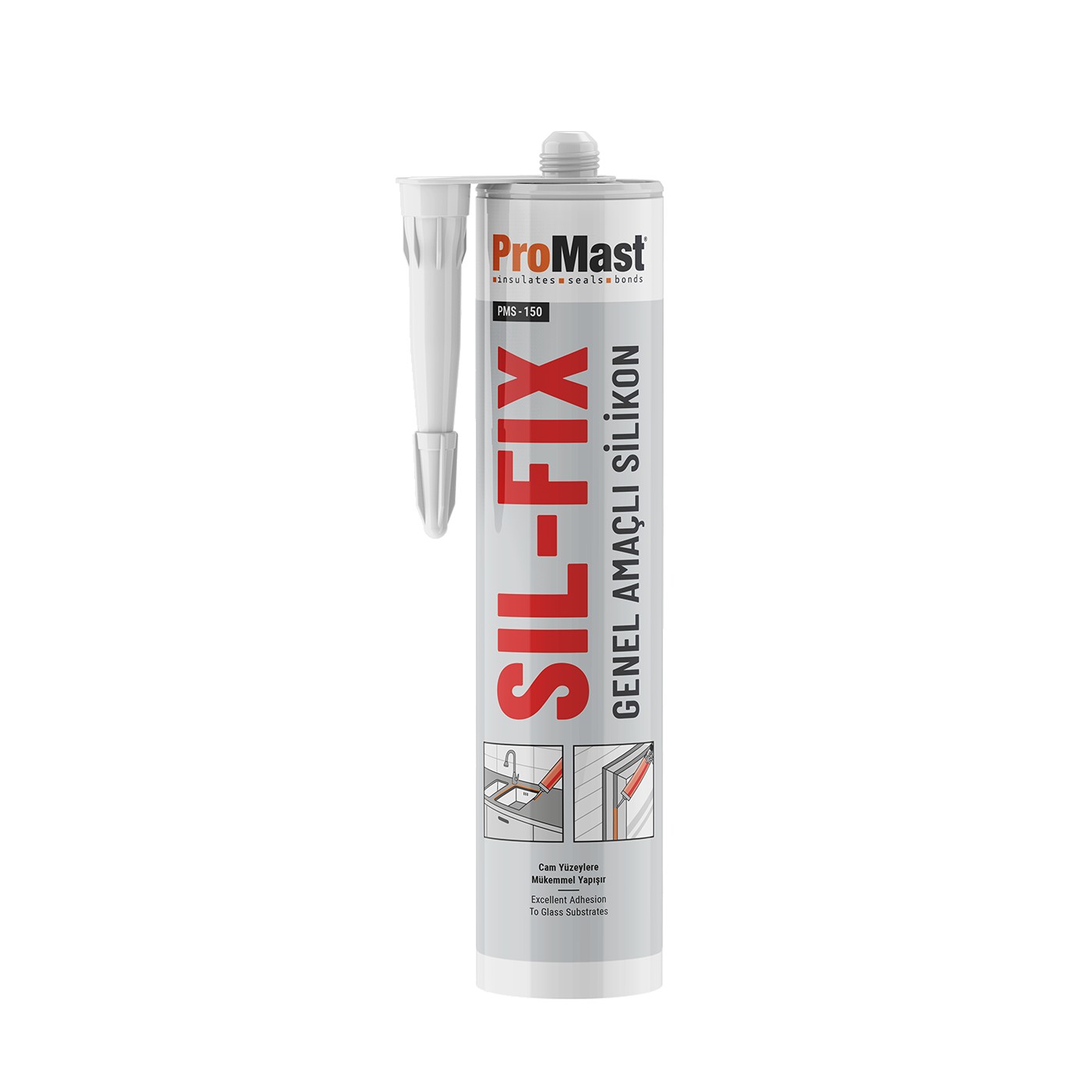 Promast Pms 150 SilFix Genel Amaçlı Asetoksi Silikon Beyaz 280 Gr
