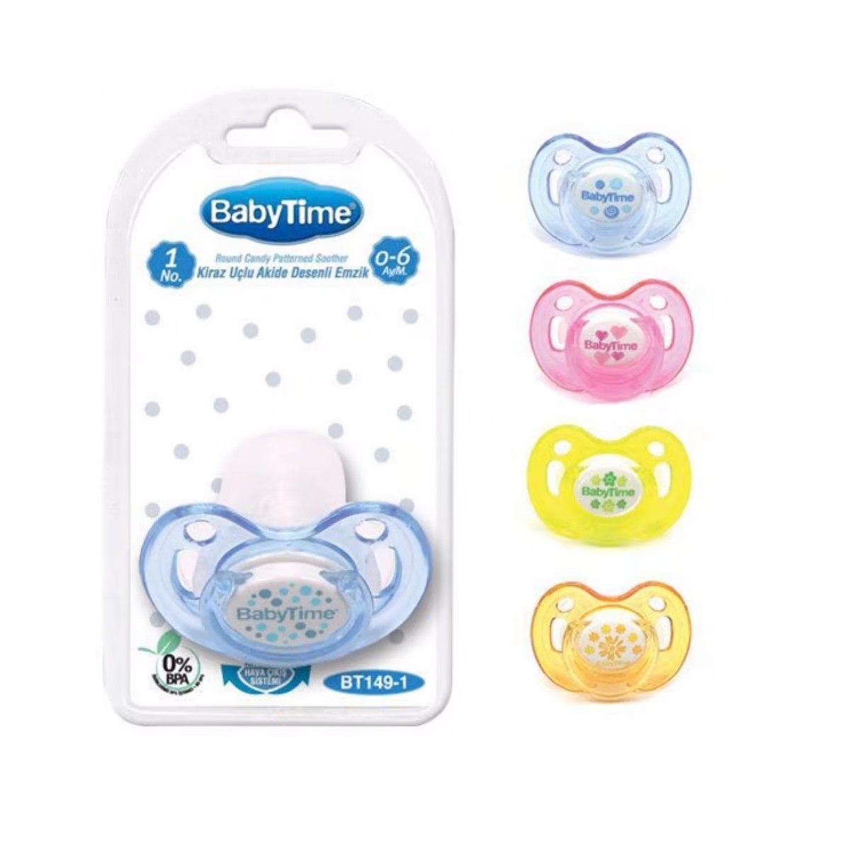 BabyTime Damaklı Kiraz Uçlu Akide Desenli Emzik 1 Numara 0-6 Ay BT149-1 Sarı