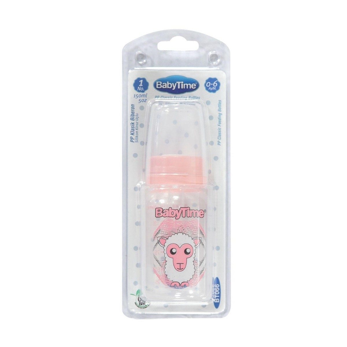 BabyTime Kiraz Uçlu PP Klasik Biberon 150 ml 1 Numara 0-6 Ay BT066 Pudra