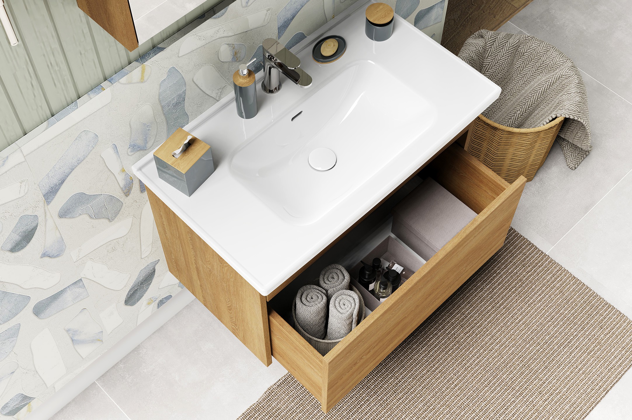 60 Cm Pergamon Royal Meşe Banyo Dolabı Takımı Batı Banyo