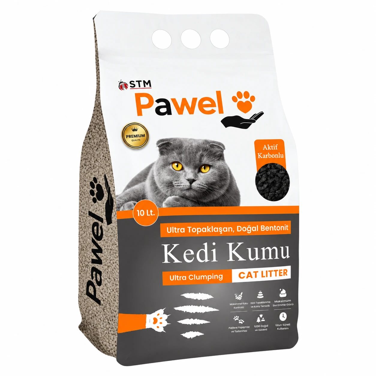 Pawel Aktif Karbonlu Topaklanan 10L Bentonit Kedi Kumu