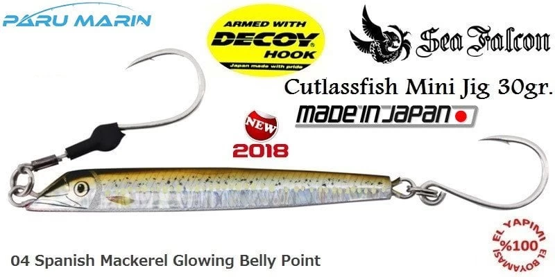 Sea Falcon Cutlassfish Jig Mini 30gr. 04 Spanish Mackerel Glowing Belly Point