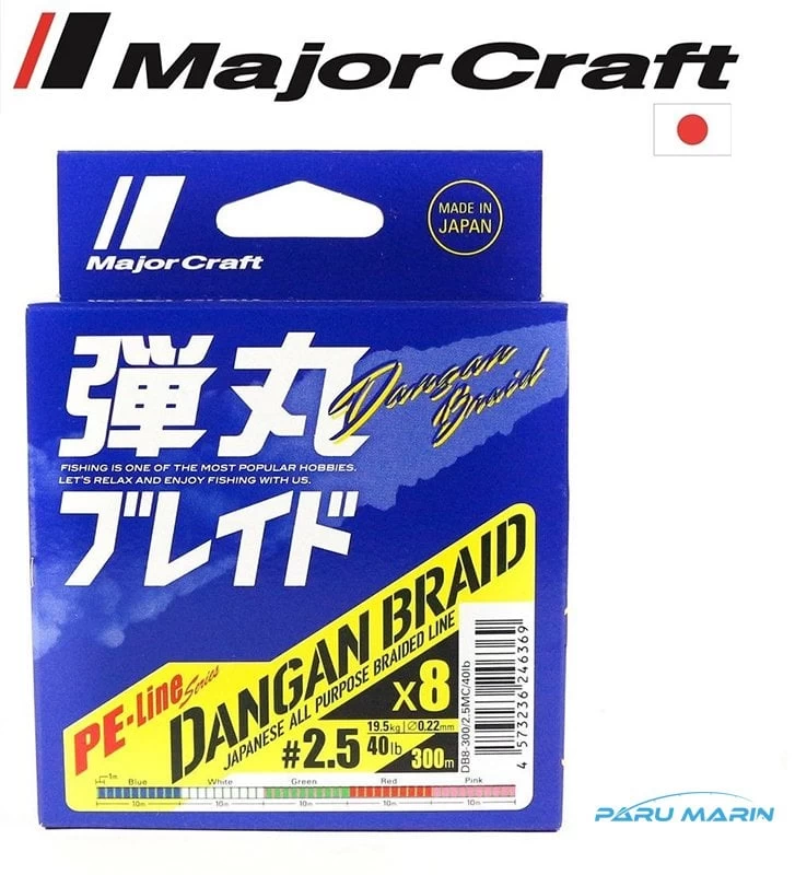 Major Craft Dangan Braid İp Db8 Pe 2.5/0.22mm/19.5kg/300mt. Multi