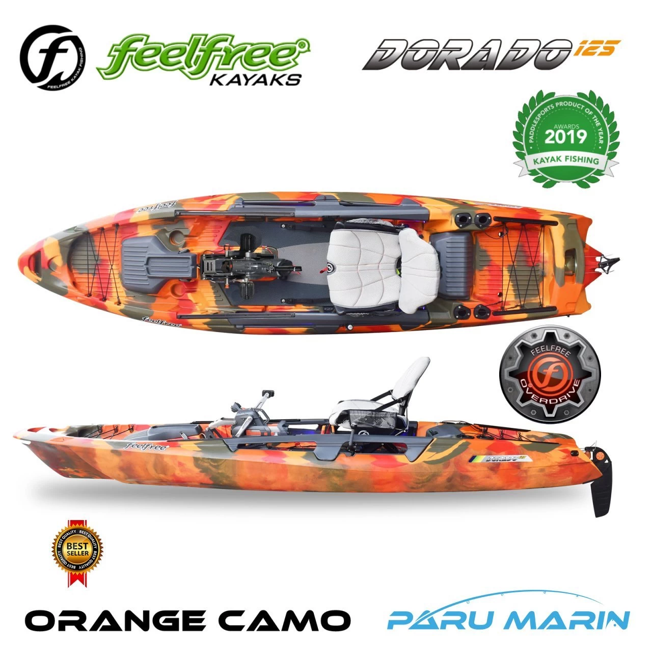Feelfree Dorado 125 Orange Camo Overdrive Pedallı Kano