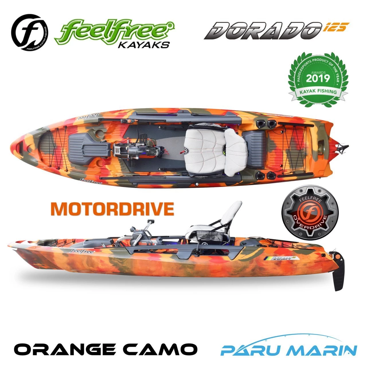Feelfree Dorado 125 Orange Camo Pedal+elektrik Motorlu Overdrive+motordrive Kano