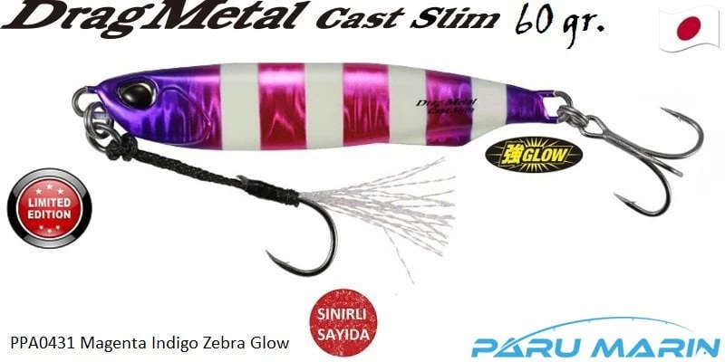Duo Drag Metal Cast Slim Tachi Jig 60gr. Ppa0431 Magenta Indigo Zebra Glow