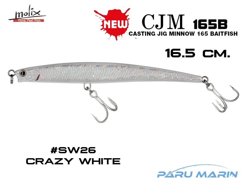 Molix Casting Jig Minnow 165  - 16.5 Cm. Sahte Balık, #sw26 Crazy White
