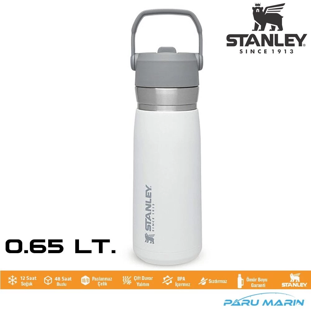 Stanley Go Iceflow Pipetli Paslanmaz Çelik Soğuk Su Termosu 0.65 Lt Beyaz