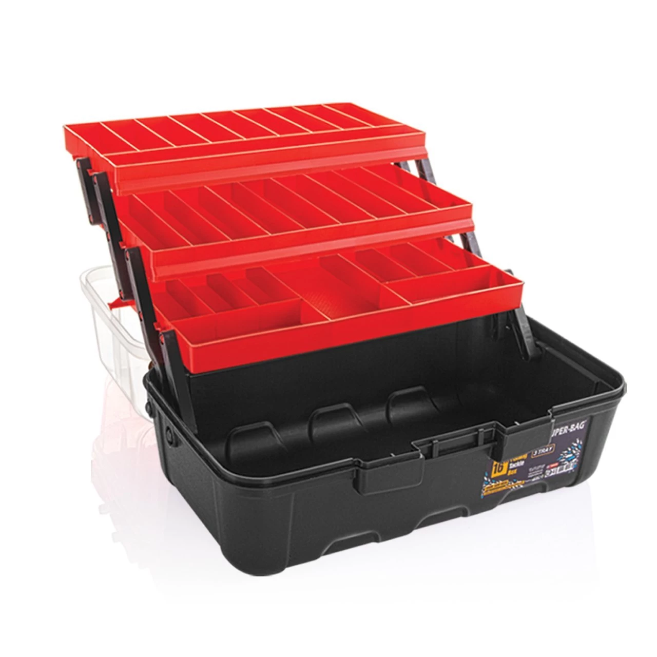 Super Bag Asr-5038 16'' Şeffaf Kapaklı Balıkçı Takım Çantası Kirmizi