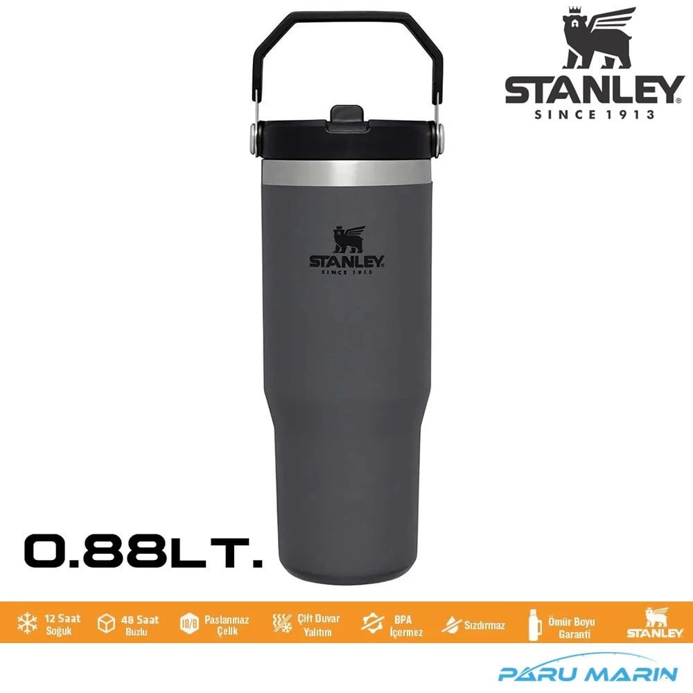 Stanley The Iceflow Flip Straw Tumbler Pipetli Termos Bardak 0,88 Lt Antrasit