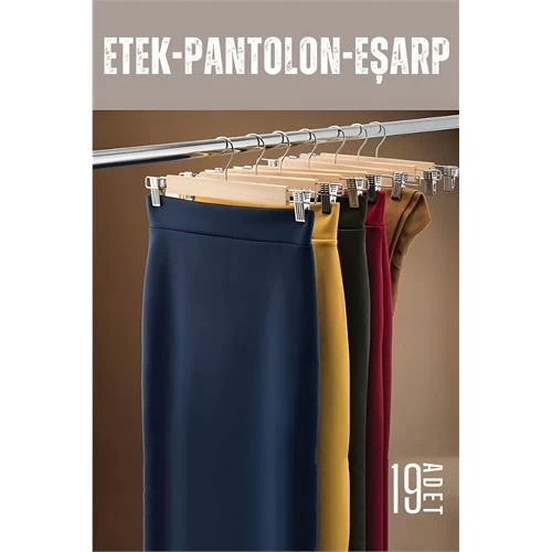 Transformacion Etek Pantolon Eşarp Kıskaçlı Askı 19 Adet Ahşap 720643