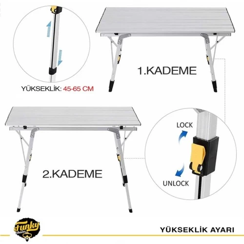 Elite Alüminyum Teleskopik Ayaklı Kamp Piknik Masası - Gri