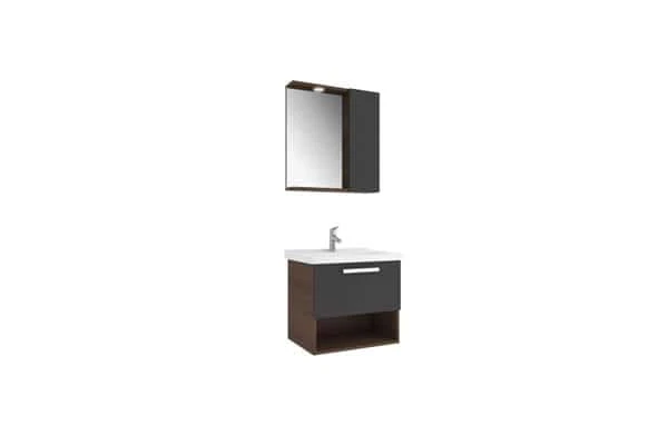 Kale Trevi 65cm Set Antrasit/ceviz (lavabo+lavabo Dolabı+yarım Dolaplı Ayna)