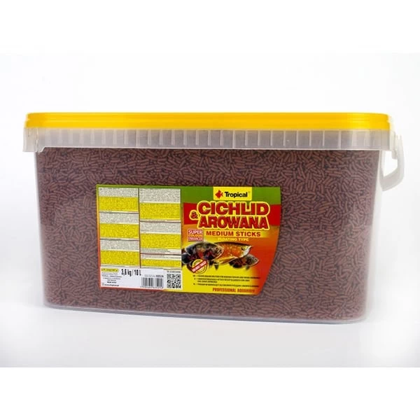 Tropical Cichlid Arowana Sticks Cichlid Balıkları Için Orta Boy Çubuk Balık Yemi Medium 10 Lt 3.6 Kg