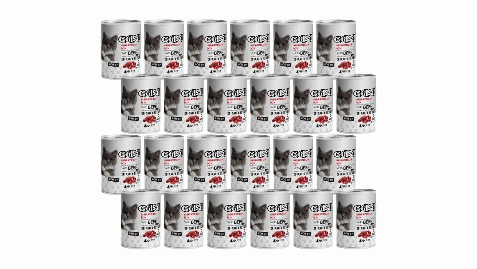 Gülsal Kısır Kedi Konserve Yaş Mama Sığır Etli 400 Gr X 24 Adet
