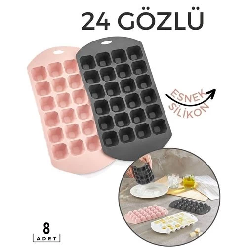 Modacar 8 Adet Hızlı Buz Kalıbı  24 Bölme Esnek Silikon Sauvage Design 718577 Toptan Paket