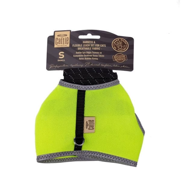 Cattie Havalı Dokuma Kedi Göğüs Ve Gezdirme Takımı Small Sarı 1x20-30 Cm