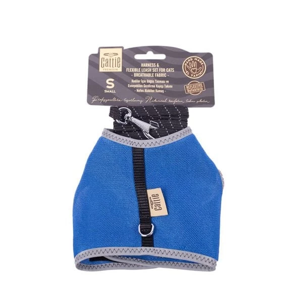 Cattie Havalı Dokuma Kedi Göğüs Ve Gezdirme Takımı Small Royal Mavi 1x20-30 Cm
