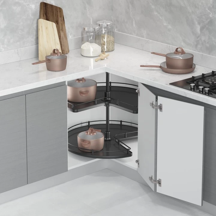 Starax S-3025-A 3/4 Ahşap Tablalı Döner Sepet Takımı Antrasit 830 × 700 mm 83 cm