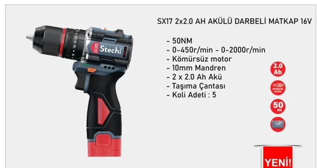 Stechend SX17 2 × 2,0 Ah Akülü Darbeli Matkap 16 V