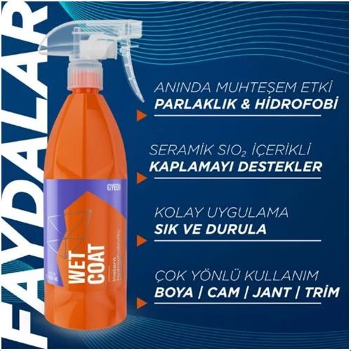 Gyeon Q²m Wetcoat Nano Boya Koruma Ve Seramik Sprey Hızlı Cila - 1000 Ml -su İtici Parlak Islak Cila