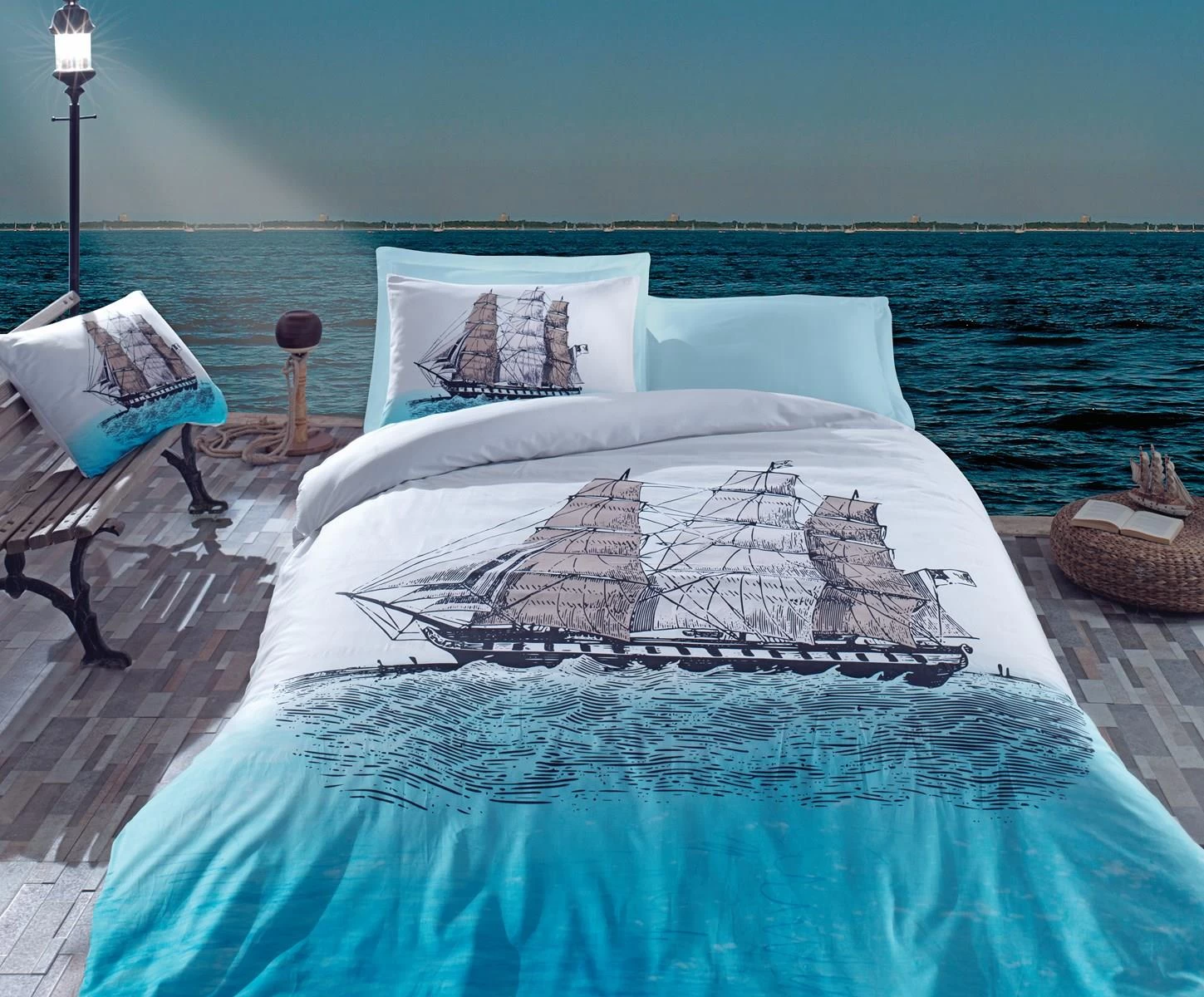 Cotton Box Maritime Nevresim Takımı Çift Kişilik Ship Mavi