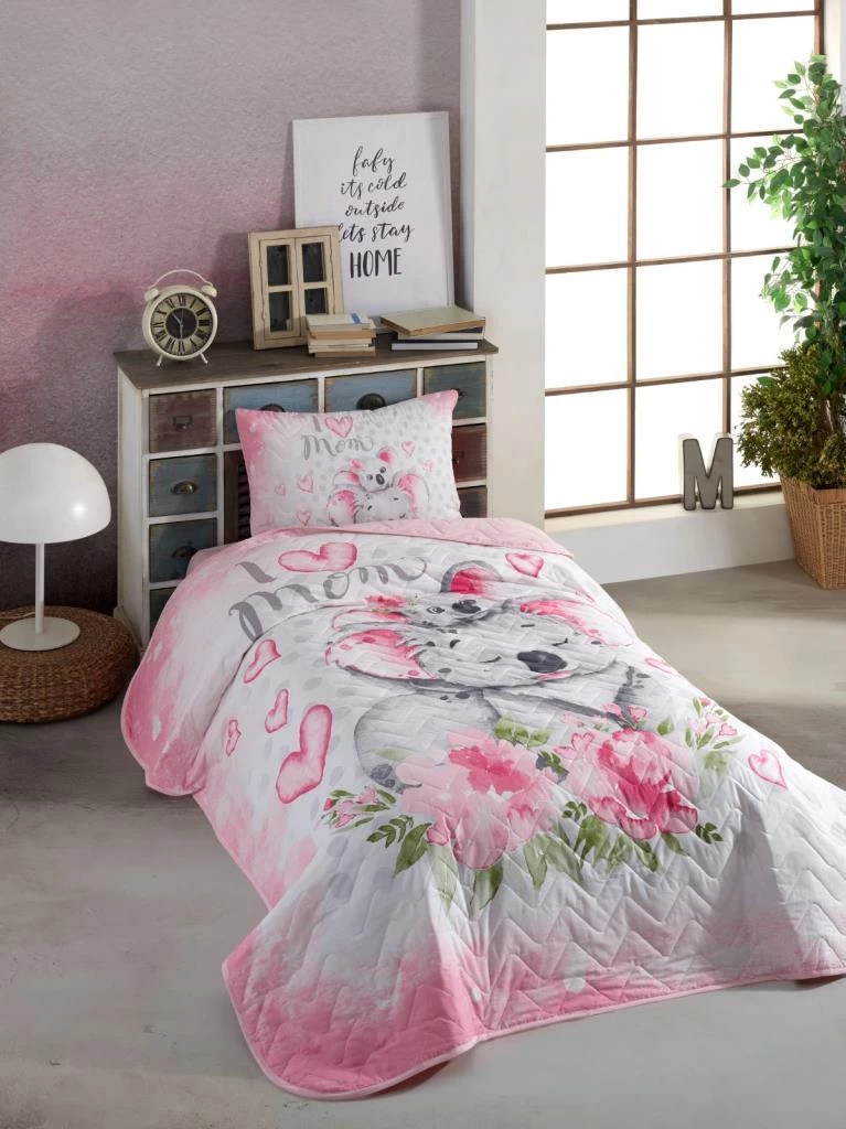 Cotton Box Tek Kişilik Yatak Örtüsü Koala Pembe