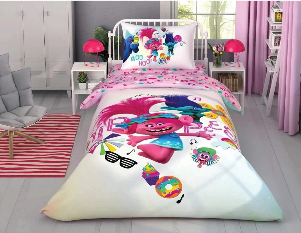 Taç Lisanslı Trolls Color Party Tek Kişilik Nevresim Takımı