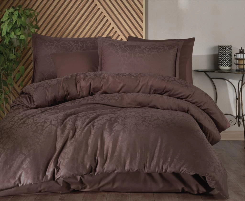 Clasy Exclusive Jakarlı Çift Kişilik Pamuk Saten Nevresim Takımı Royalisa V1 Kahve