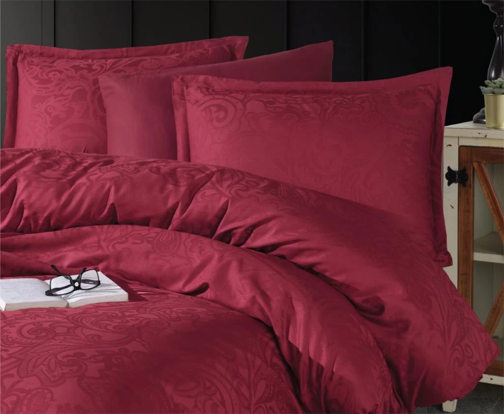 Clasy Exclusive Jakarlı Çift Kişilik Pamuk Saten Nevresim Takımı Hemera V2 Bordo