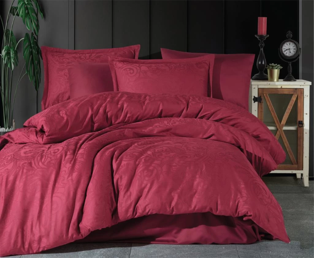 Clasy Exclusive Jakarlı Çift Kişilik Pamuk Saten Nevresim Takımı Hemera V2 Bordo