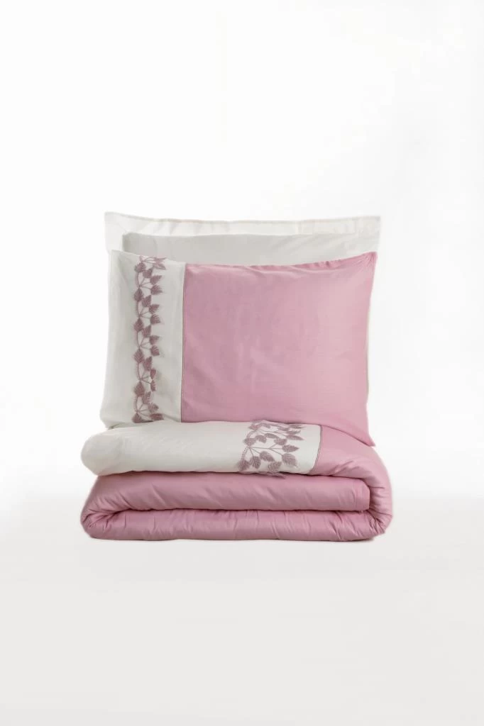 Cotton Box Brode Nakışlı Çift Kişilik Saten Nevresim Takımı Niobe Pembe